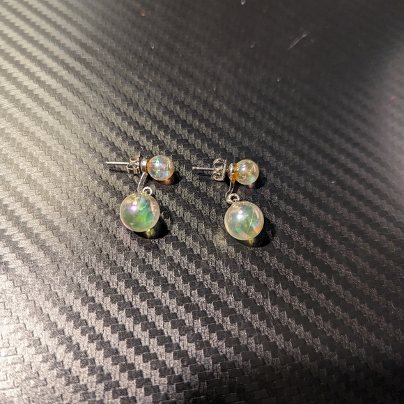 Handmade Sterling Dangling Glass Bulb Earrings - Picture 2 of 3